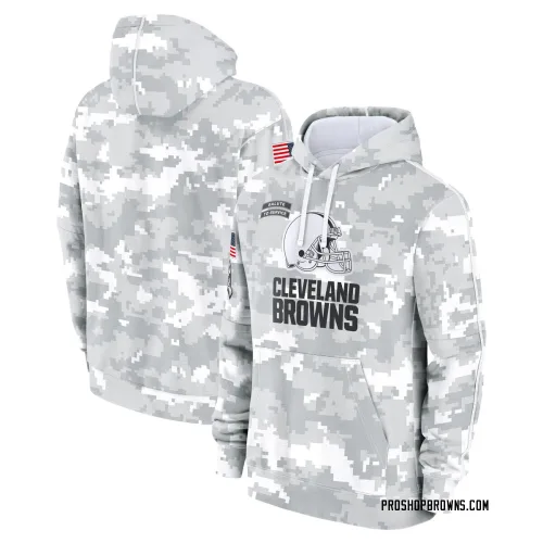 Cleveland Browns Men's Arctic Camo 2024 Salute to Service Club Fleece Pullover Hoodie