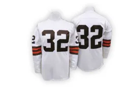 Cleveland Browns Men's Authentic White Mitchell And Ness Throwback Jersey (32 Jim Brown)