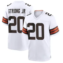 Cleveland Browns Men's Game White Jersey (20 Pierre Strong Jr.)