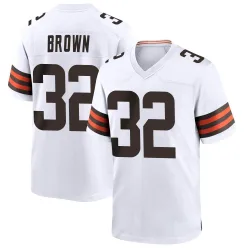 Cleveland Browns Men's Game White Jersey (32 Jim Brown)
