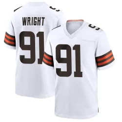 Cleveland Browns Men's Game White Jersey (91 Alex Wright)