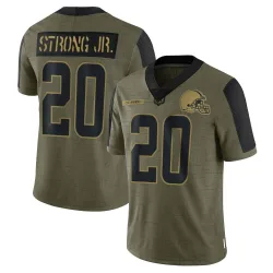 Cleveland Browns Men's Limited Olive 2021 Salute To Service Jersey (20 Pierre Strong Jr.)