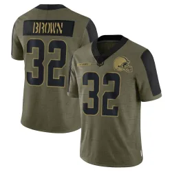 Cleveland Browns Men's Limited Olive 2021 Salute To Service Jersey (32 Jim Brown)