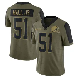 Cleveland Browns Men's Limited Olive 2021 Salute To Service Jersey (51 Mike Hall Jr.)