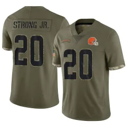 Cleveland Browns Men's Limited Olive 2022 Salute To Service Jersey (20 Pierre Strong Jr.)