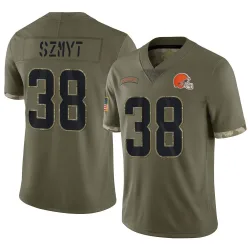 Cleveland Browns Men's Limited Olive 2022 Salute To Service Jersey (38 Andre Szmyt)