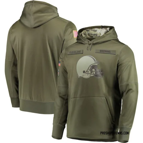 Cleveland Browns Men's Olive 2018 Salute to Service Sideline Therma Performance Pullover Hoodie