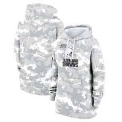 Cleveland Browns Women's Arctic Camo 2024 Salute To Service Club Fleece Pullover Hoodie