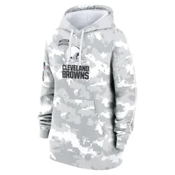 Cleveland Browns Women's Arctic Camo 2024 Salute To Service Club Fleece Pullover Hoodie