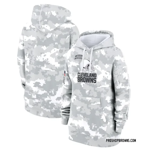 Cleveland Browns Women's Arctic Camo 2024 Salute To Service Club Fleece Pullover Hoodie