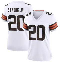 Cleveland Browns Women's Game White Jersey (20 Pierre Strong Jr.)