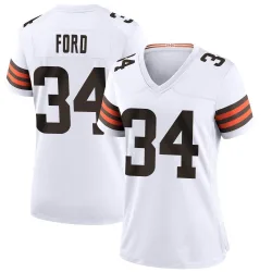 Cleveland Browns Women's Game White Jersey (34 Jerome Ford)