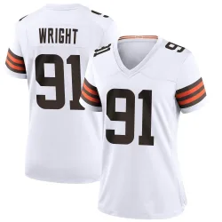 Cleveland Browns Women's Game White Jersey (91 Alex Wright)