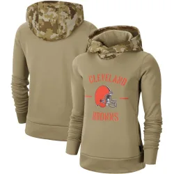 Cleveland Browns Women's Khaki 2019 Salute to Service Therma Pullover Hoodie