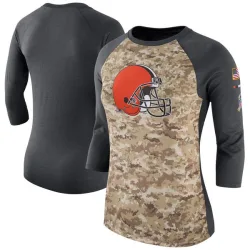 Cleveland Browns Women's Legend Camo /Charcoal Salute to Service 2017 Three-Quarter Raglan Sleeve T-Shirt