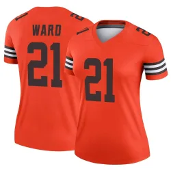 Cleveland Browns Women's Legend Orange Inverted Jersey (21 Denzel Ward)