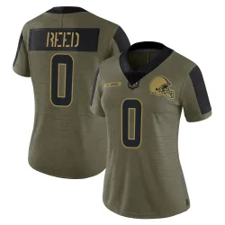 Cleveland Browns Women's Limited Olive 2021 Salute To Service Jersey (0 Ja'seem Reed)