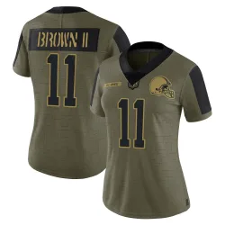 Cleveland Browns Women's Limited Olive 2021 Salute To Service Jersey (11 Tony Brown II)