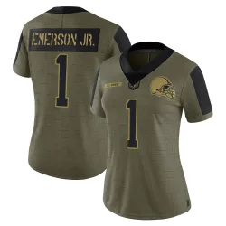 Cleveland Browns Women's Limited Olive 2021 Salute To Service Jersey (1 Martin Emerson Jr.)