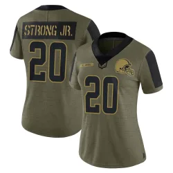 Cleveland Browns Women's Limited Olive 2021 Salute To Service Jersey (20 Pierre Strong Jr.)