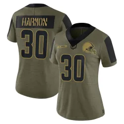Cleveland Browns Women's Limited Olive 2021 Salute To Service Jersey (30 Duron Harmon)