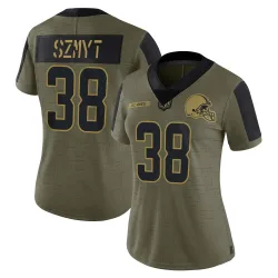 Cleveland Browns Women's Limited Olive 2021 Salute To Service Jersey (38 Andre Szmyt)