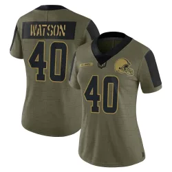 Cleveland Browns Women's Limited Olive 2021 Salute To Service Jersey (40 Nathaniel Watson)
