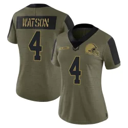 Cleveland Browns Women's Limited Olive 2021 Salute To Service Jersey (4 Deshaun Watson)