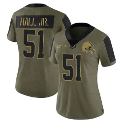 Cleveland Browns Women's Limited Olive 2021 Salute To Service Jersey (51 Mike Hall Jr.)