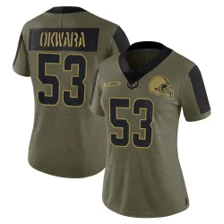 Cleveland Browns Women's Limited Olive 2021 Salute To Service Jersey (53 Julian Okwara)