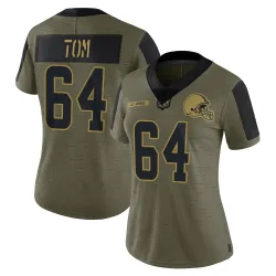 Cleveland Browns Women's Limited Olive 2021 Salute To Service Jersey (64 Cameron Tom)