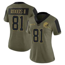 Cleveland Browns Women's Limited Olive 2021 Salute To Service Jersey (81 Michael Woods II)