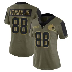 Cleveland Browns Women's Limited Olive 2021 Salute To Service Jersey (88 Harold Fannin Jr.)
