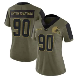 Cleveland Browns Women's Limited Olive 2021 Salute To Service Jersey (90 Joe Tryon-Shoyinka)