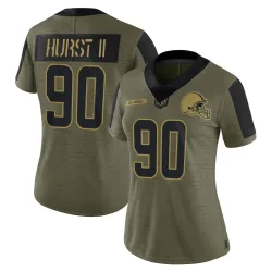Cleveland Browns Women's Limited Olive 2021 Salute To Service Jersey (90 Maurice Hurst II)