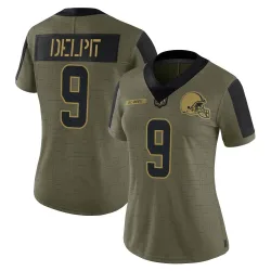 Cleveland Browns Women's Limited Olive 2021 Salute To Service Jersey (9 Grant Delpit)