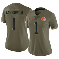 Cleveland Browns Women's Limited Olive 2022 Salute To Service Jersey (1 Martin Emerson Jr.)
