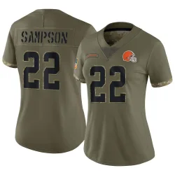 Cleveland Browns Women's Limited Olive 2022 Salute To Service Jersey (22 Dylan Sampson)