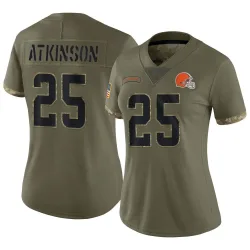 Cleveland Browns Women's Limited Olive 2022 Salute To Service Jersey (25 George Atkinson)