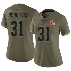 Cleveland Browns Women's Limited Olive 2022 Salute To Service Jersey (31 Donovan McMillon)