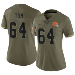 Cleveland Browns Women's Limited Olive 2022 Salute To Service Jersey (64 Cameron Tom)