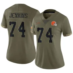 Cleveland Browns Women's Limited Olive 2022 Salute To Service Jersey (74 Teven Jenkins)