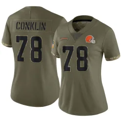 Cleveland Browns Women's Limited Olive 2022 Salute To Service Jersey (78 Jack Conklin)