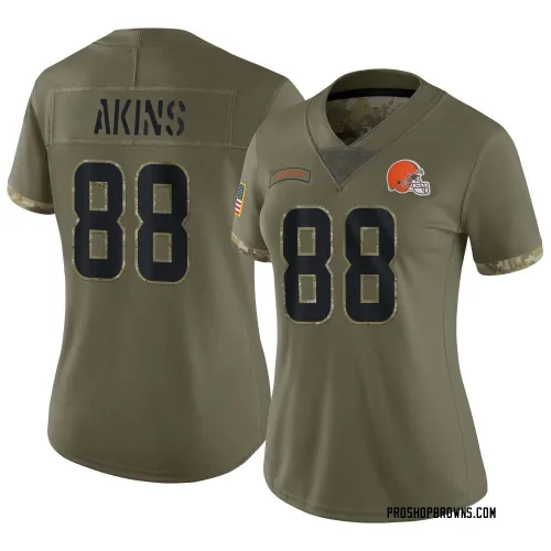 Cleveland Browns Women's Limited Olive 2022 Salute To Service Jersey (88 Jordan Akins)