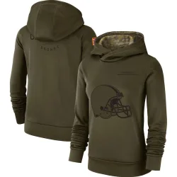 Cleveland Browns Women's Olive 2018 Salute to Service Team Logo Performance Pullover Hoodie