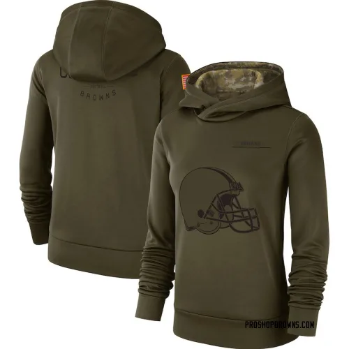 Cleveland Browns Women's Olive 2018 Salute to Service Team Logo Performance Pullover Hoodie