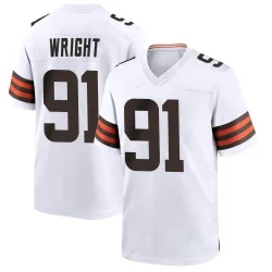 Cleveland Browns Youth Game White Jersey (91 Alex Wright)