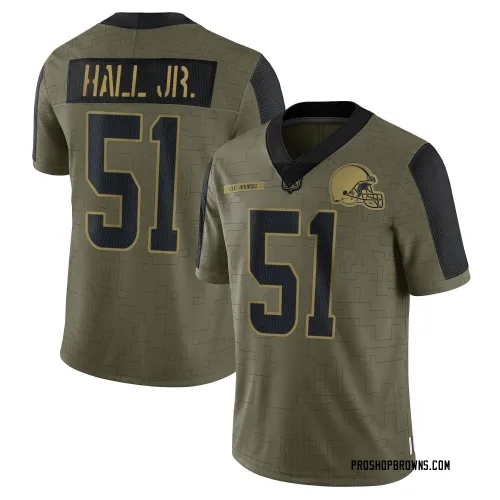 Cleveland Browns Youth Limited Olive 2021 Salute To Service Jersey (51 Mike Hall Jr.)