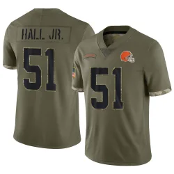 Cleveland Browns Youth Limited Olive 2022 Salute To Service Jersey (51 Mike Hall Jr.)